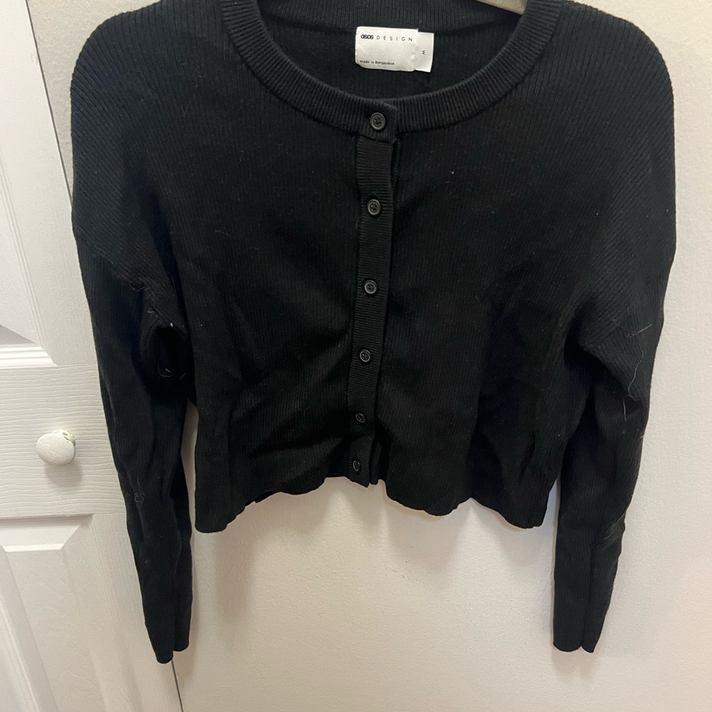 ASOS Cropped Black Ribbed Cardigan